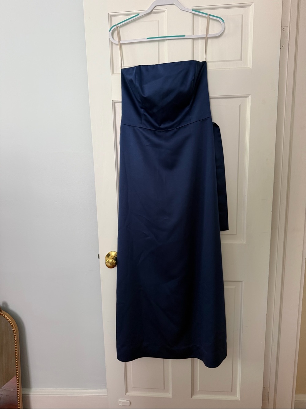 Robin Jordan Strapless Navy Satin Gown